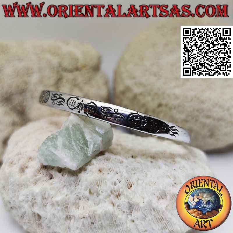 Rigid bracelet in 925 ‰ silver astral engravings and terminal ball