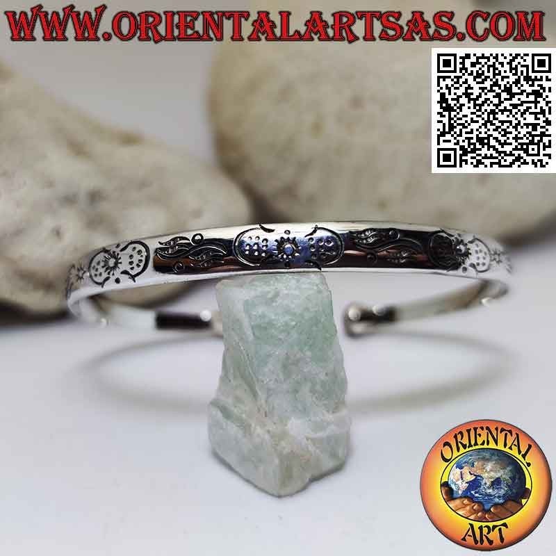 Starres Armband in 925 ‰ Silber Astralgravuren und Endkugel