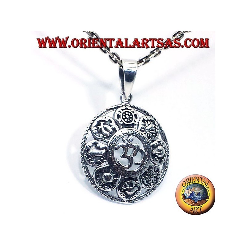 silver pendant Om with the eight Auspicious Symbols