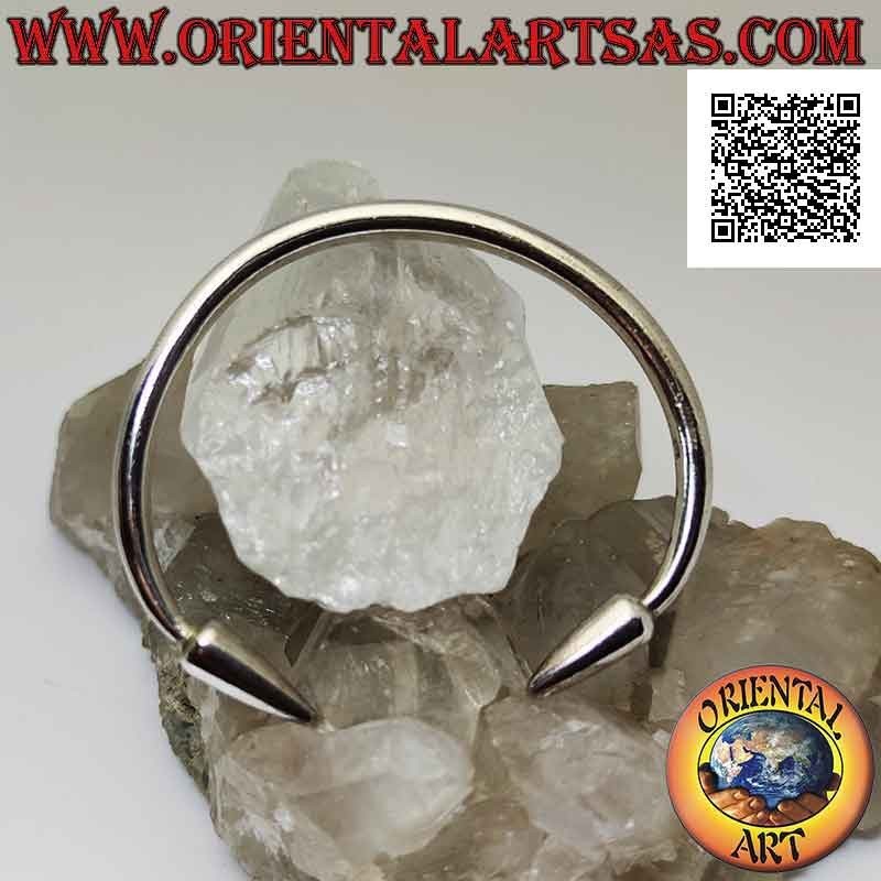 Smooth tubular 925 ‰ silver rigid bracelet with spear points at the ends