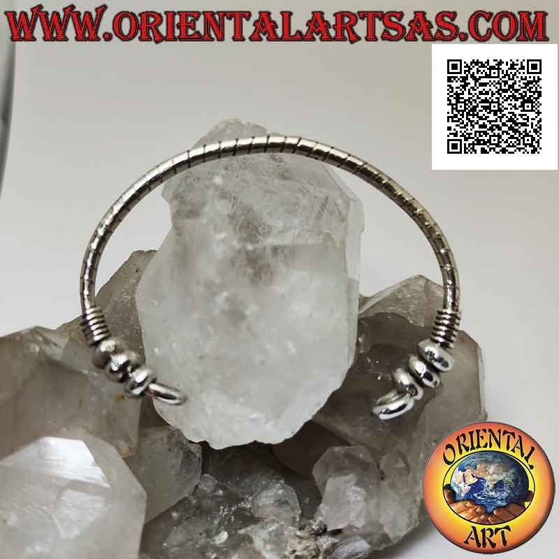 Rigid bracelet in 925 ‰ silver tubular striped with spirals on the ends and mobile donuts