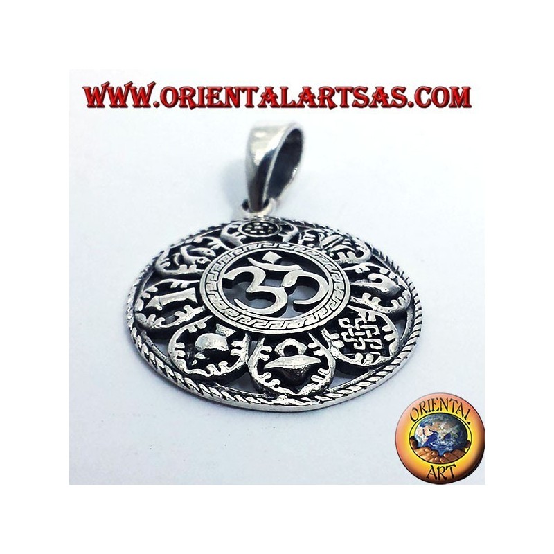 silver pendant Om with the eight Auspicious Symbols