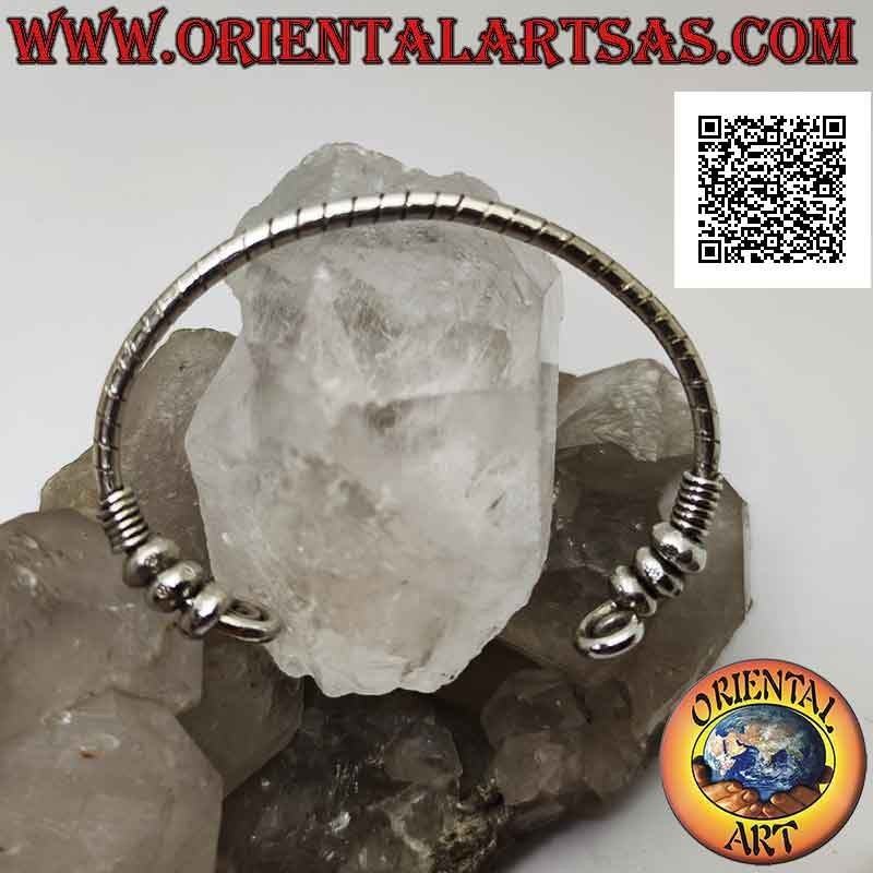 Rigid bracelet in 925 ‰ silver tubular striped with spirals on the ends and mobile donuts