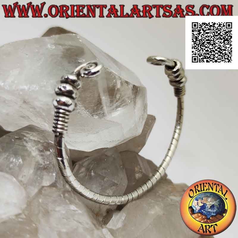 Rigid bracelet in 925 ‰ silver tubular striped with spirals on the ends and mobile donuts