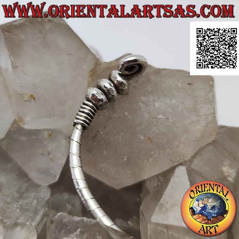 Starres Armband in 925 ‰ Silberröhren gestreift mit Spiralen an den Enden und beweglichen Donuts