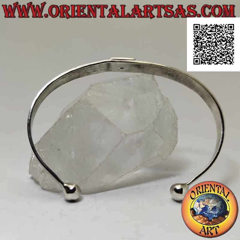 Flat 925 ‰ silver rigid bracelet with central pyramid and various geometric engravings