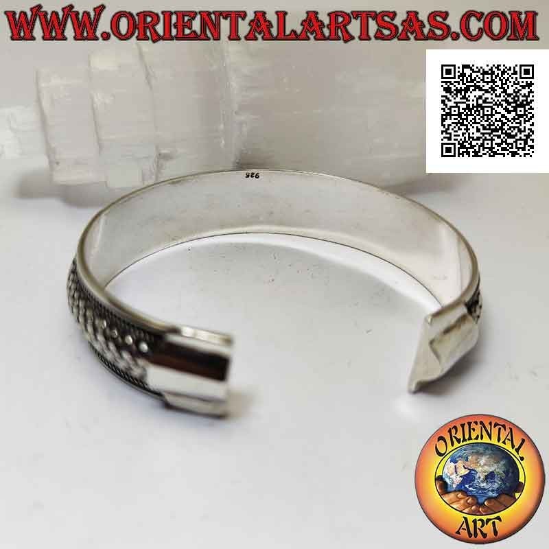 Bracciale rigido in argento 925‰ largo con intreccio bombato (stile paglia) tra intrecci