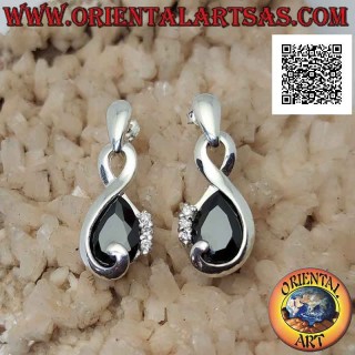 Orecchini in argento a forma di infinito con zircone spinello a goccia e tris di zirconi bianchi