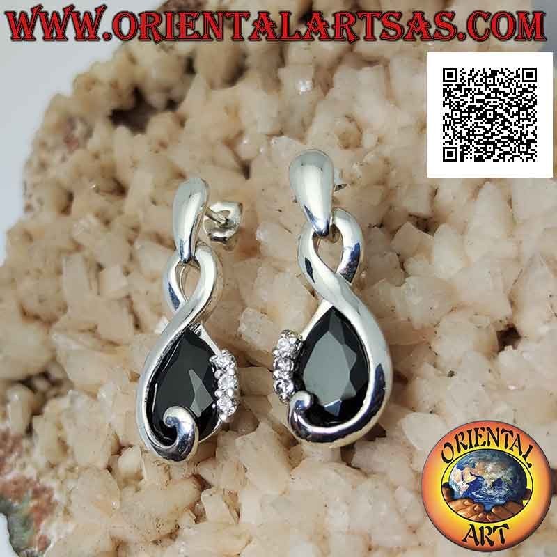 Boucles d'oreilles en argent en forme d'infini avec zircon spinelle en forme de goutte et trio de zircons blancs