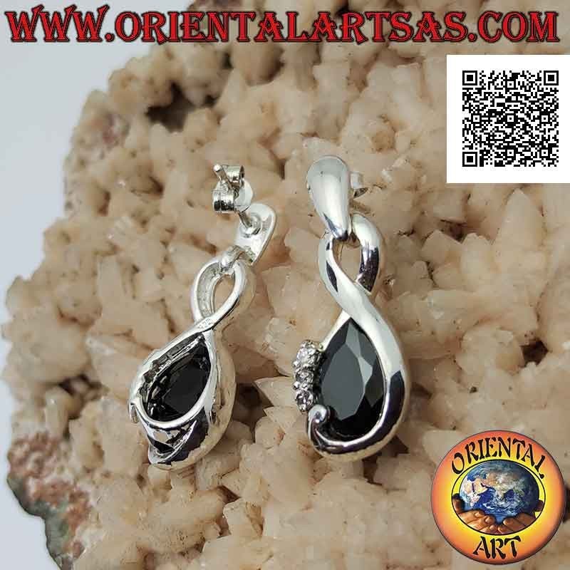 Orecchini in argento a forma di infinito con zircone spinello a goccia e tris di zirconi bianchi