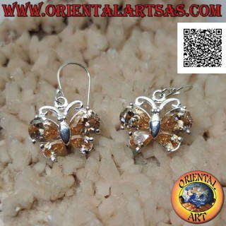 Boucles d'oreilles pendantes en argent en forme de papillon avec zircon jaune citron serti dans les ailes