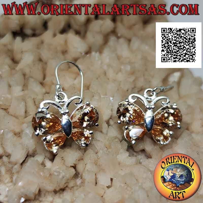 Pendientes colgantes de plata en forma de mariposa con circón amarillo limón engastado en las alas