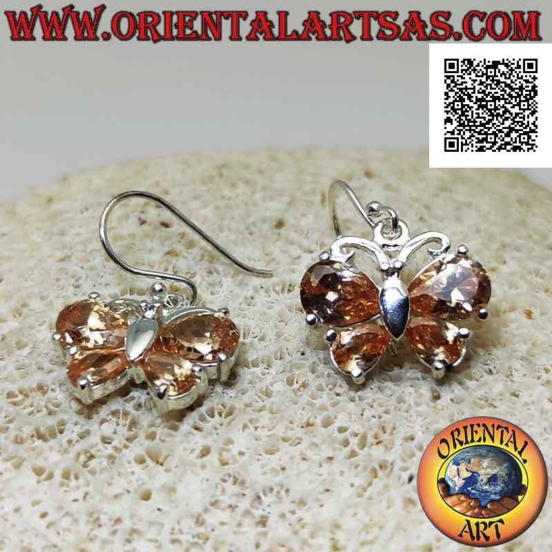 Pendientes colgantes de plata en forma de mariposa con circón amarillo limón engastado en las alas