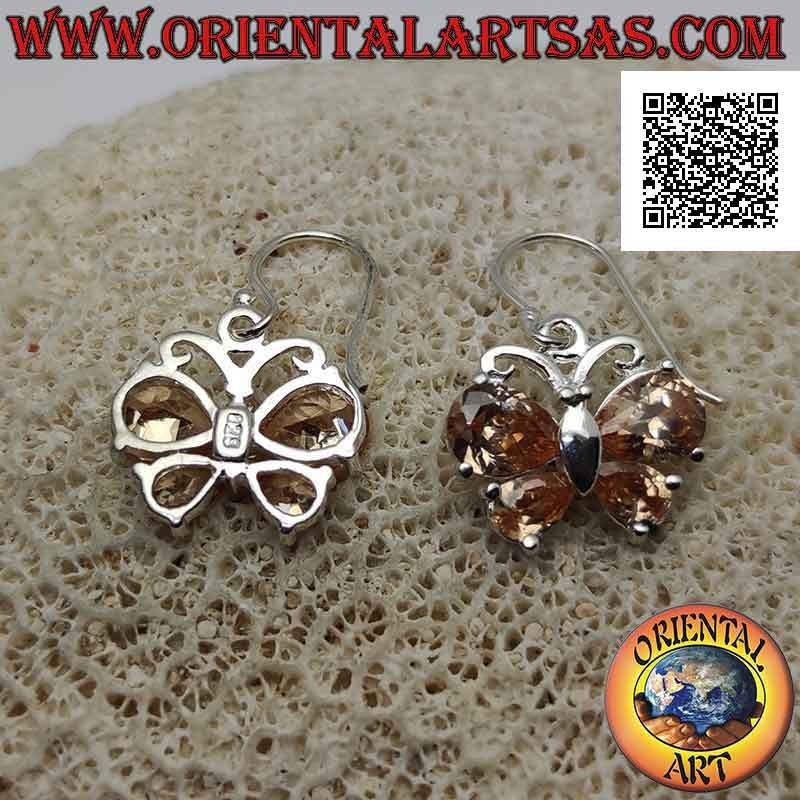 Boucles d'oreilles pendantes en argent en forme de papillon avec zircon jaune citron serti dans les ailes