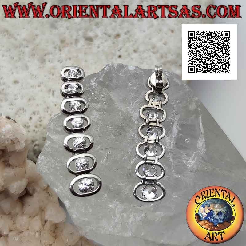 Orecchini in argento fila di sette ovali lisci traforati con zircone bianco tondo centrale