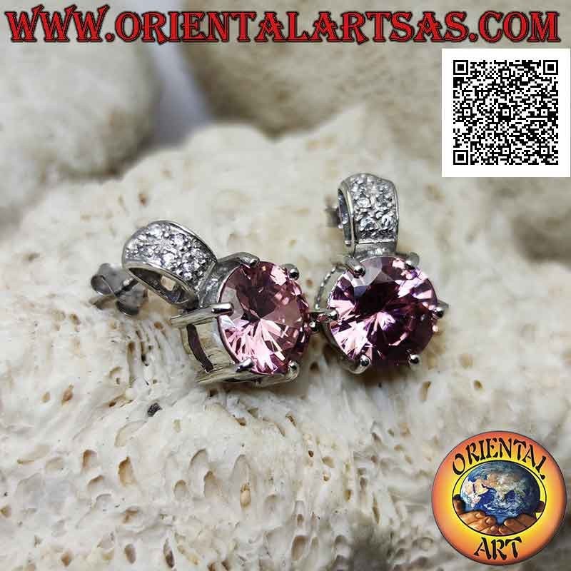 Orecchini in argento da lobo con zircone di Francia tondo sfaccettato incastonato e fascia di zirconi sopra