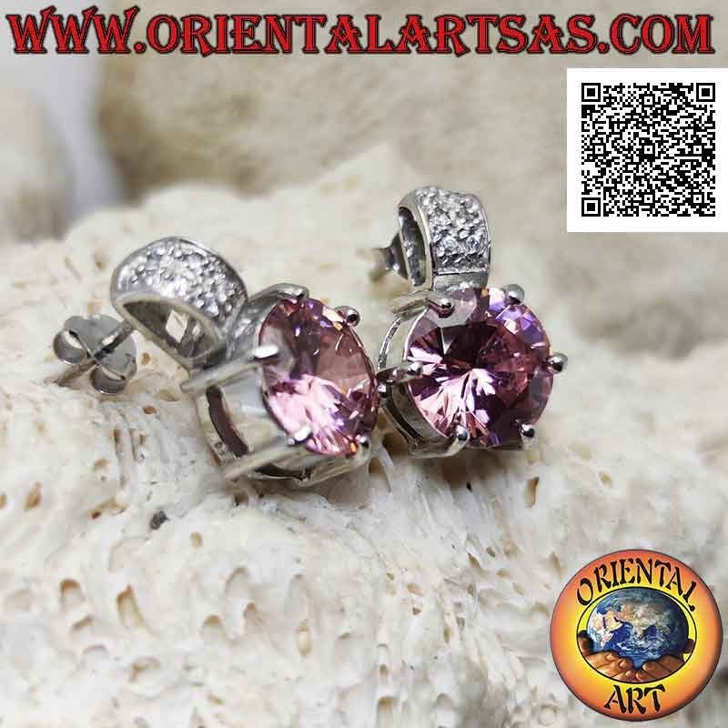 Orecchini in argento da lobo con zircone di Francia tondo sfaccettato incastonato e fascia di zirconi sopra