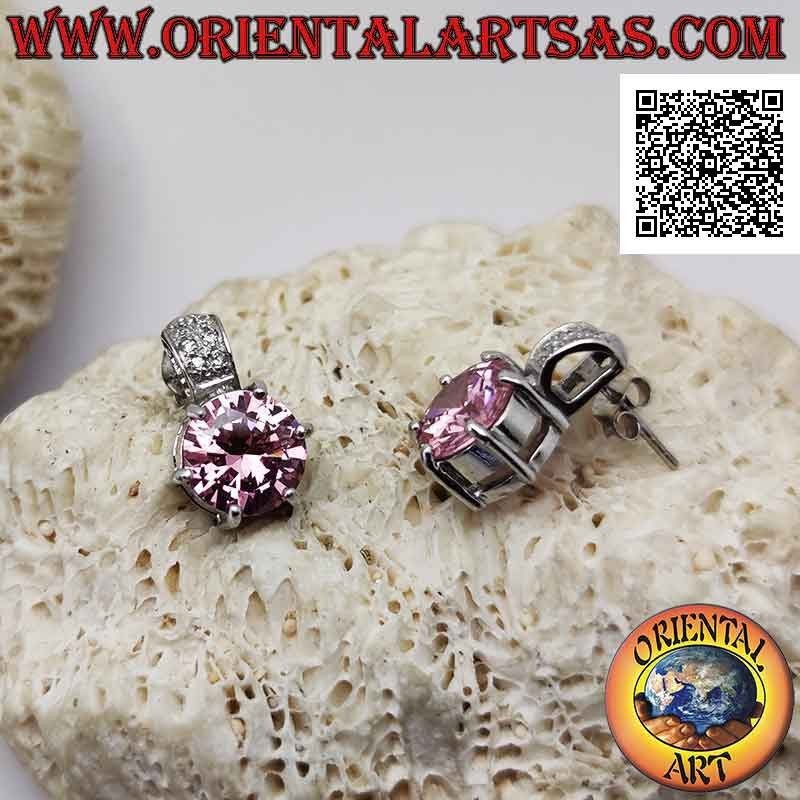 Orecchini in argento da lobo con zircone di Francia tondo sfaccettato incastonato e fascia di zirconi sopra