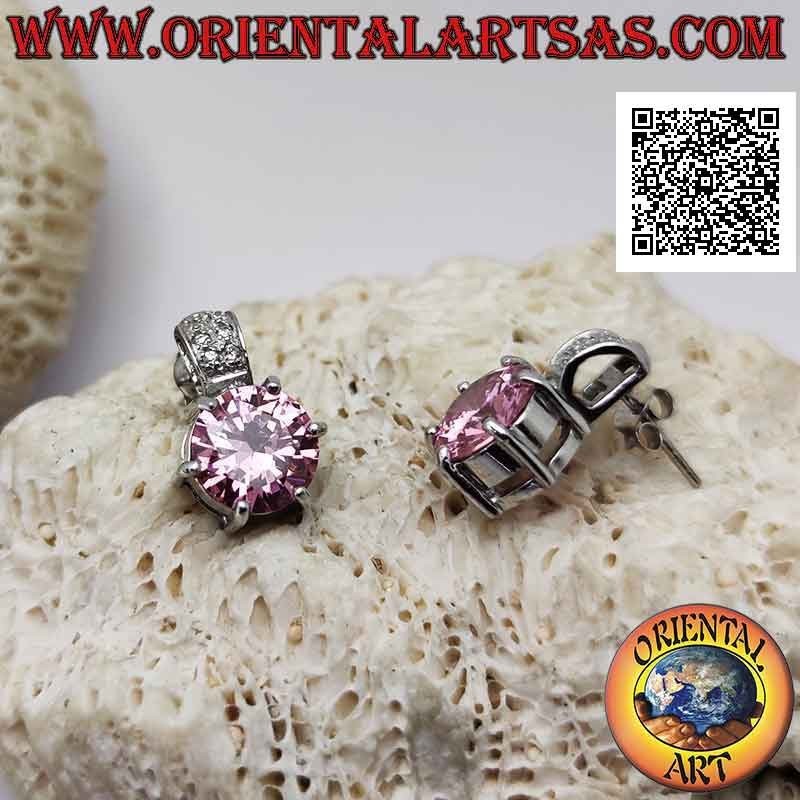 Silver lobe earrings with round faceted French zircon set and a band of zircons above