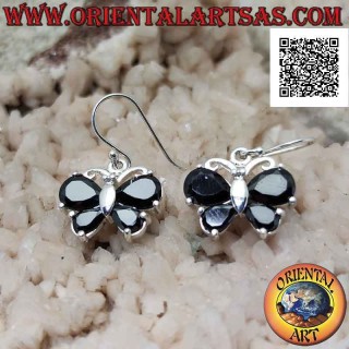 Boucles d'oreilles pendantes en argent en forme de papillon avec spinelle serti dans les ailes