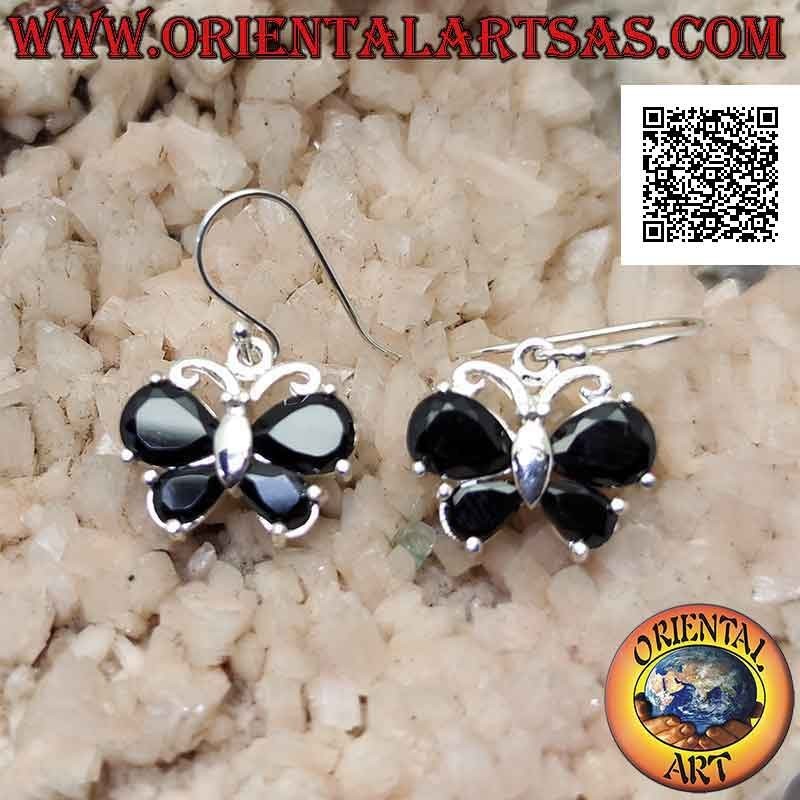 Orecchini in argento pendenti a forma di farfalla con spinello incastonato nelle ali