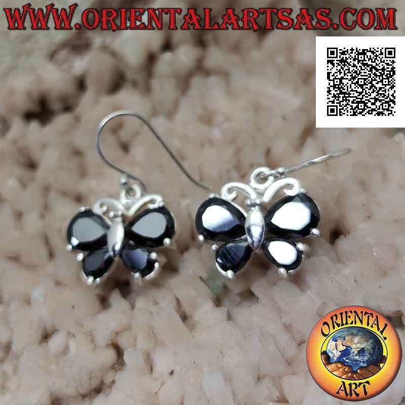 Boucles d'oreilles pendantes en argent en forme de papillon avec spinelle serti dans les ailes