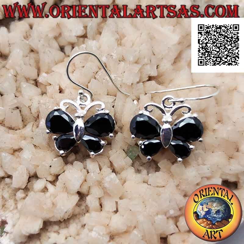 Silver pendant earrings in the shape of a butterfly with spinel set in the wings