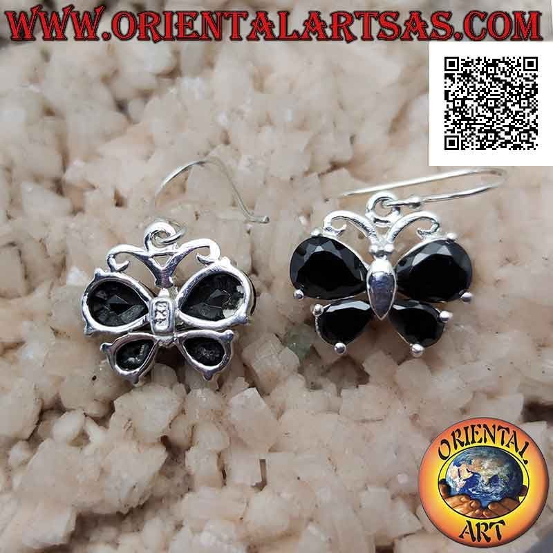 Pendientes colgantes de plata en forma de mariposa con espinela engastada en las alas