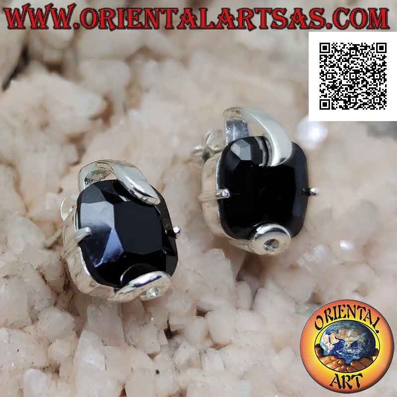 Silberne Lobe-Ohrringe mit facettiertem quadratischem Spinell und dickem Top-Haken