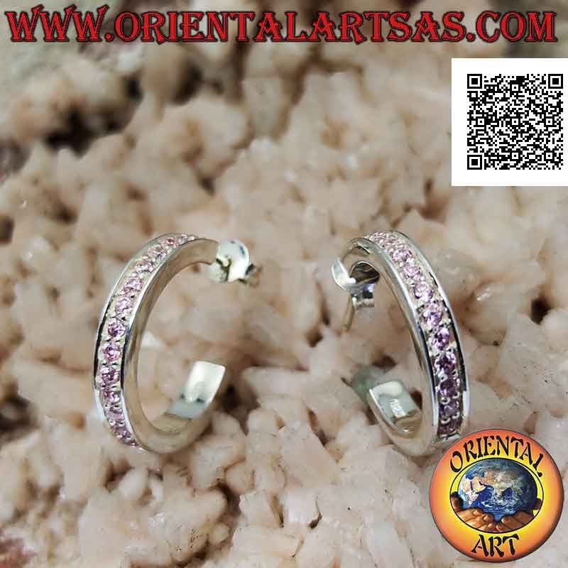 Pendientes de plata con círculo cuadrado simple con una hilera de circonitas rosas de 20 mm engastadas