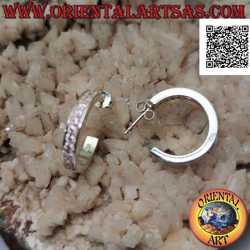 Pendientes de plata con círculo cuadrado simple con una hilera de circonitas rosas de 20 mm engastadas