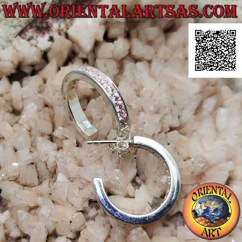 Einfacher quadratischer Kreis Silberohrringe mit einer Reihe von 20 mm rosa Zirkonen Set