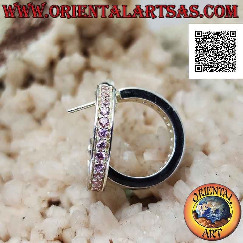 Boucles d'oreilles en argent cercle carré simple avec une rangée de zircons roses de 20 mm