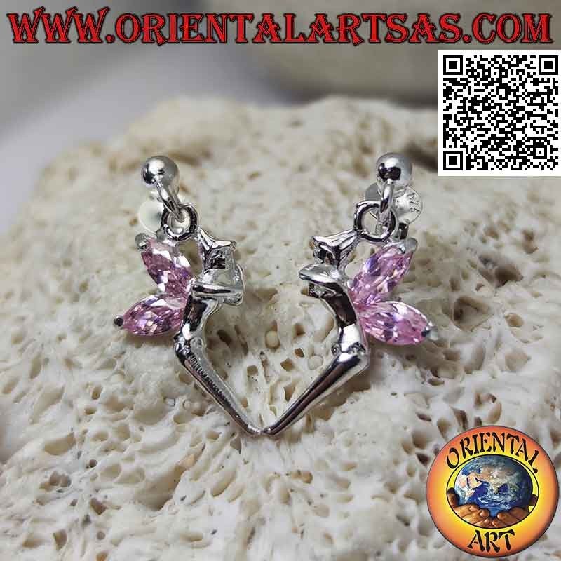 Silberohrringe mit Lobe Ball und Fee mit Anhänger rosa Zirkonia Flügel