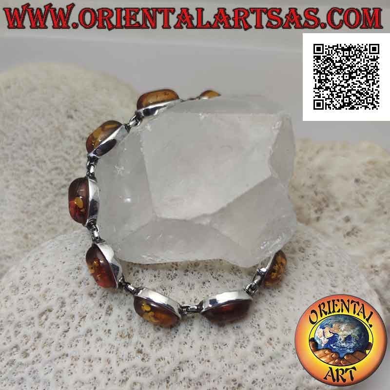 Bracciale in argento 925‰ con nove ambra ovale cabochon a filo bordo liscio