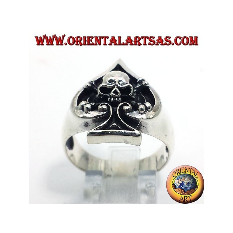 Bague As de Pique Crâne Haut-Relief Argent 925 - Bijou Gothique Oriental Art