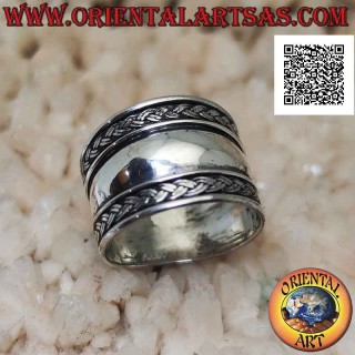 Bague large bande en argent avec double galon des deux côtés, Bali