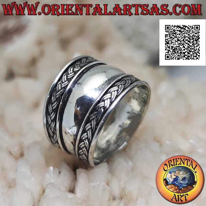 Anillo de plata de banda ancha con doble trenza en ambos lados, Bali