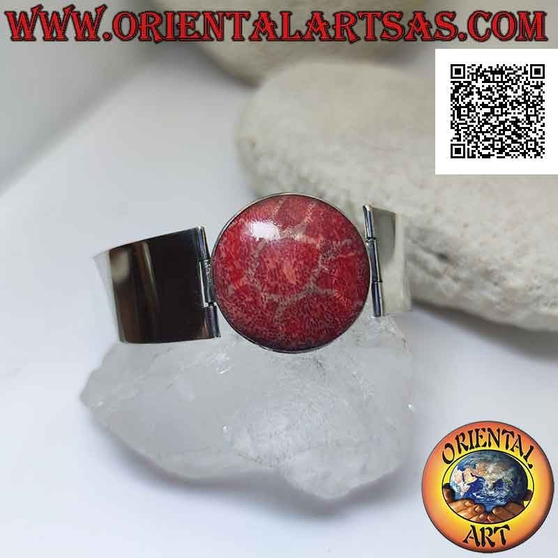 Bracelet en argent 925 ‰ avec madrepora rouge (corail) et bracelet rigide, large et lisse