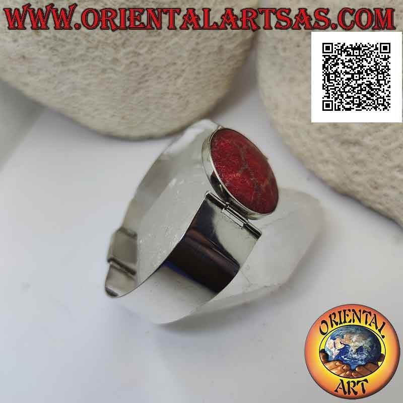 Bracciale in argento 925‰ con madrepora rossa (corallo) e cinturino rigido, largo e liscio
