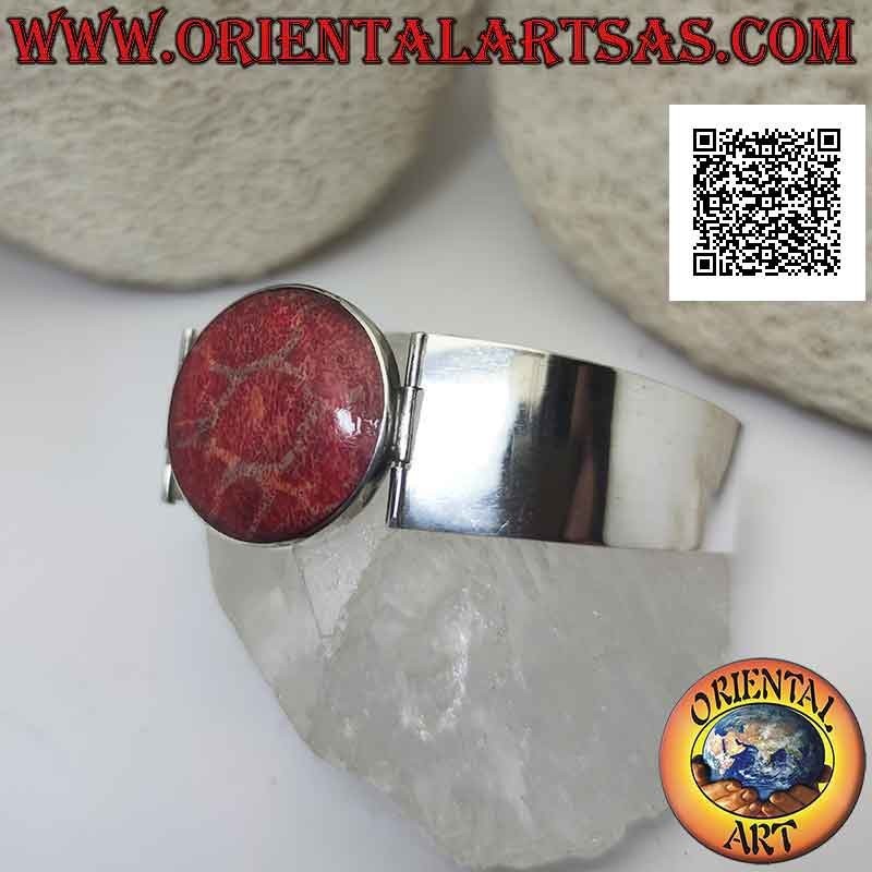 Bracelet en argent 925 ‰ avec madrepora rouge (corail) et bracelet rigide, large et lisse