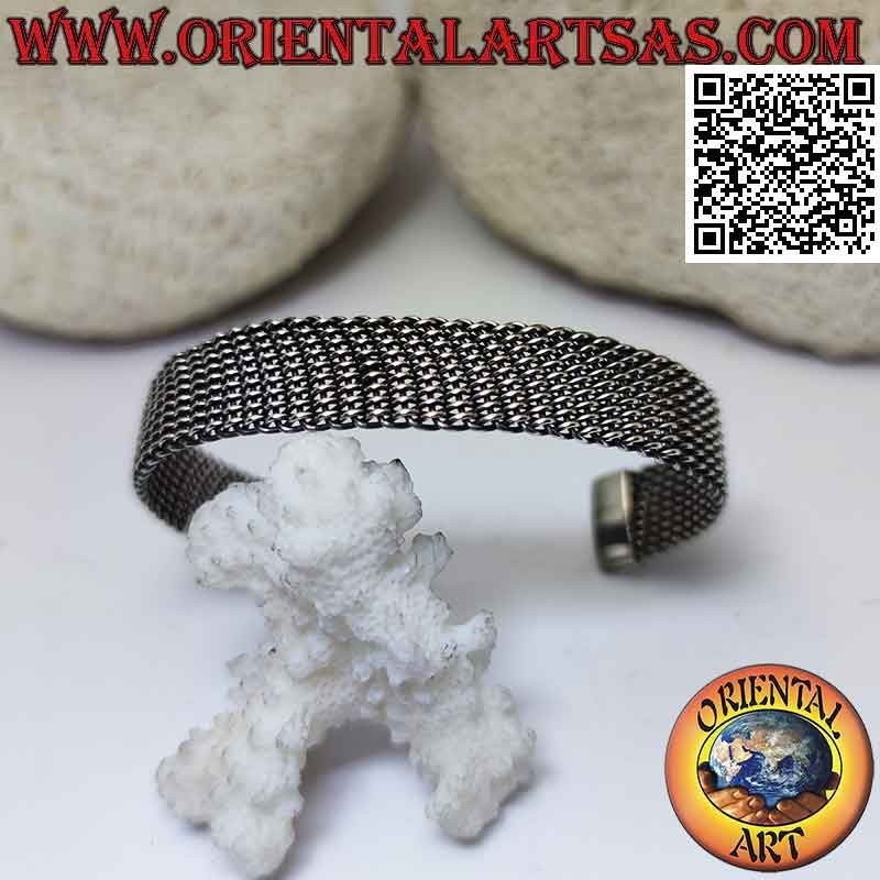 Bracelet rigide en argent 925 ‰ tissage dense avec maille plate souple