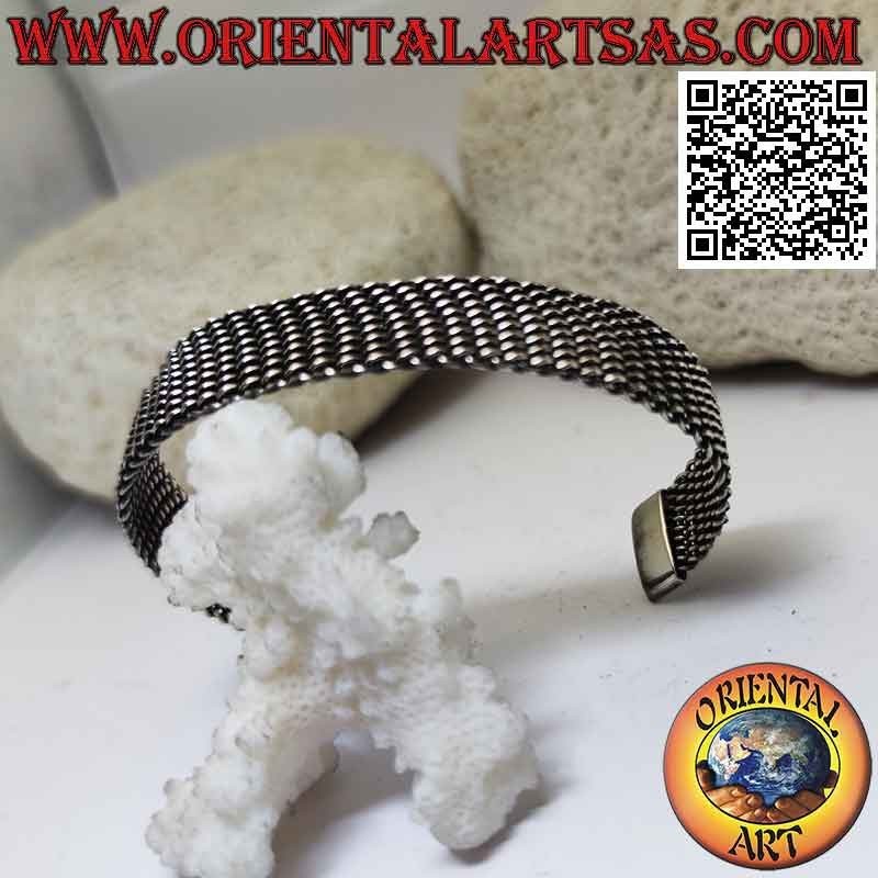 Pulsera rígida en plata 925 ‰ de tejido denso con malla plana flexible