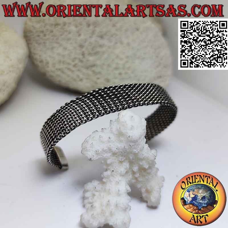 Bracelet rigide en argent 925 ‰ tissage dense avec maille plate souple