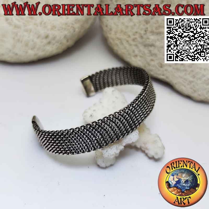 Bracciale rigido in argento 925‰ intreccio fitto a rete flessibile piatto