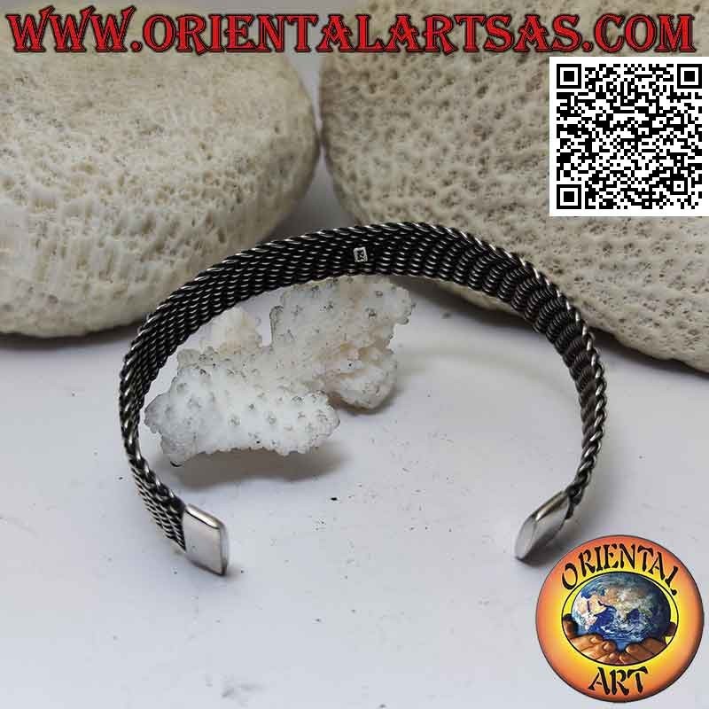 Starres Armband in 925 Silber dicht gewebt mit flachem flexiblem Netz