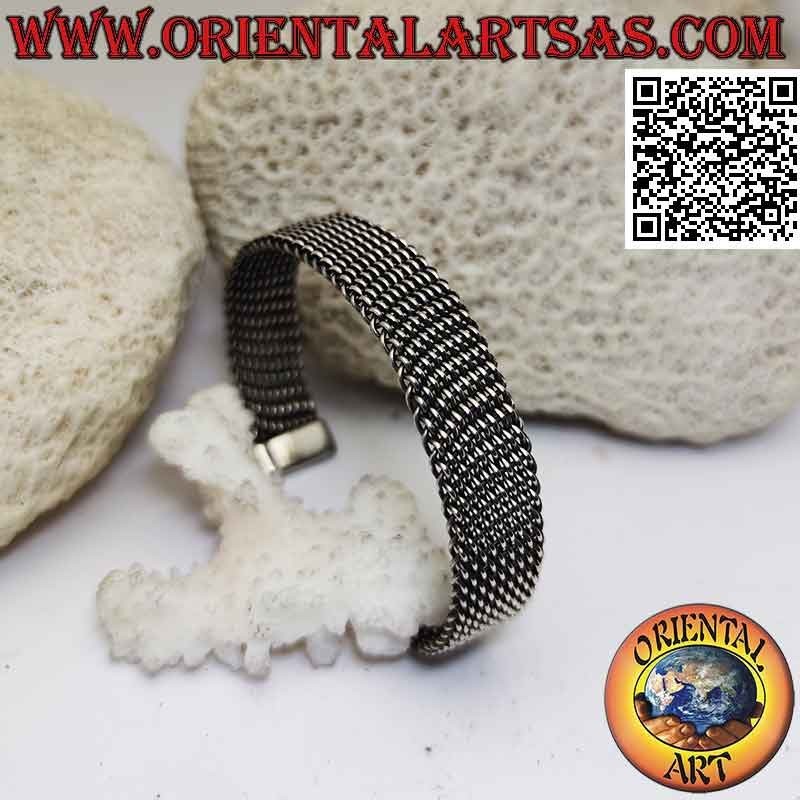 Rigid bracelet in 925 ‰ silver dense weave with flat flexible mesh
