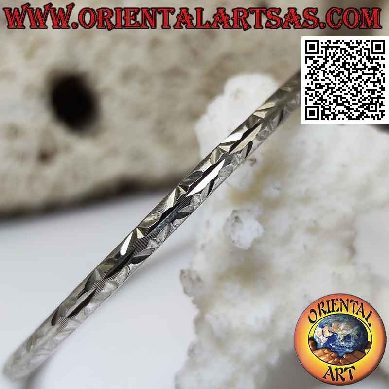 Bracelet rigide en argent 925 ‰ avec bague diamant avec gravures X