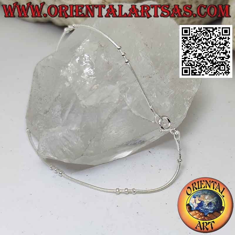 Pulsera fina de plata 925 ‰ con eslabones de serpiente con trío de bolas espaciadas
