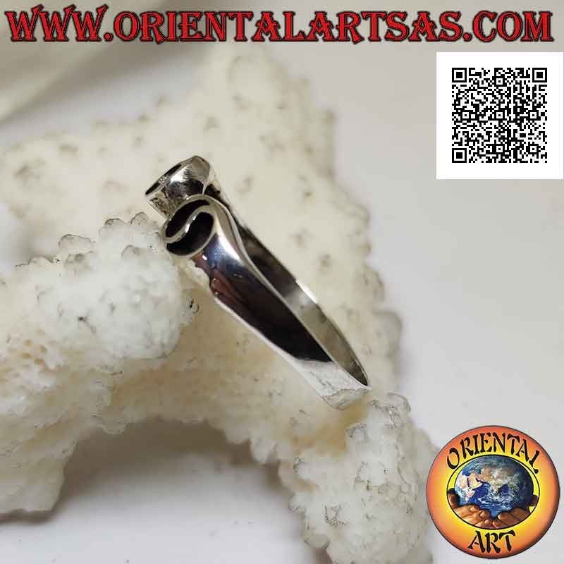 Anillo de plata abierto al frente con yin yang ahuecado (libre de mal y bien), ajustable